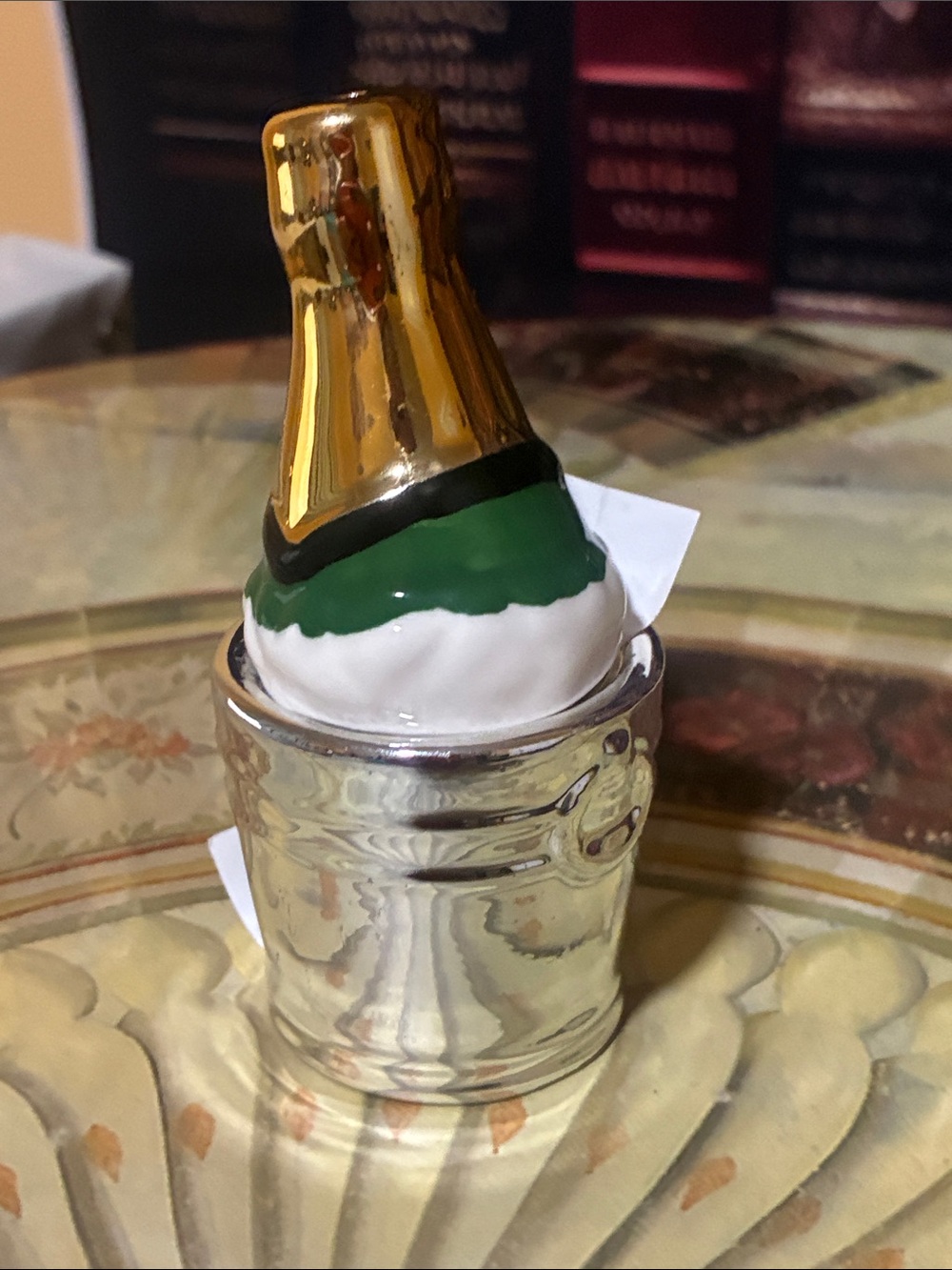 Decorative Gold Champagne Bottle Salt and Pepper Shaker - White & Green